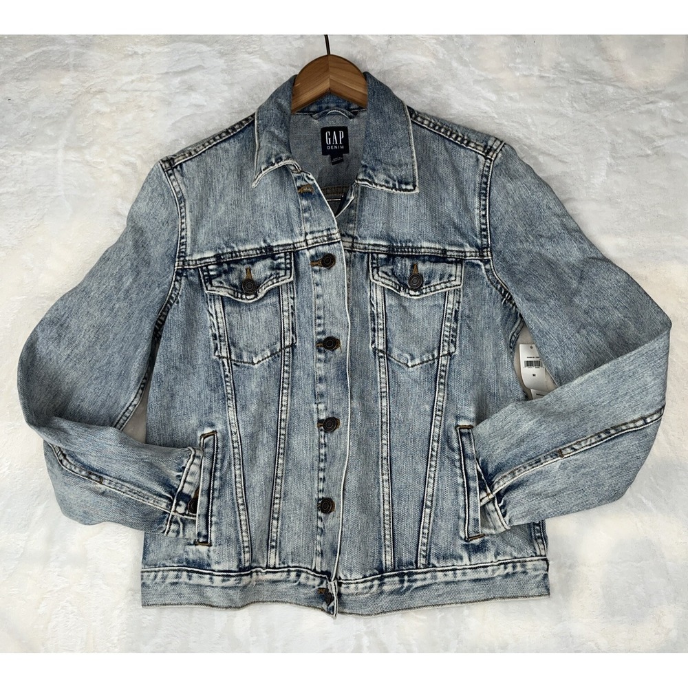 Gap‎ Denim Jacket Women's Medium Blue Button Up Long Sleeve Stretch Casual Retro